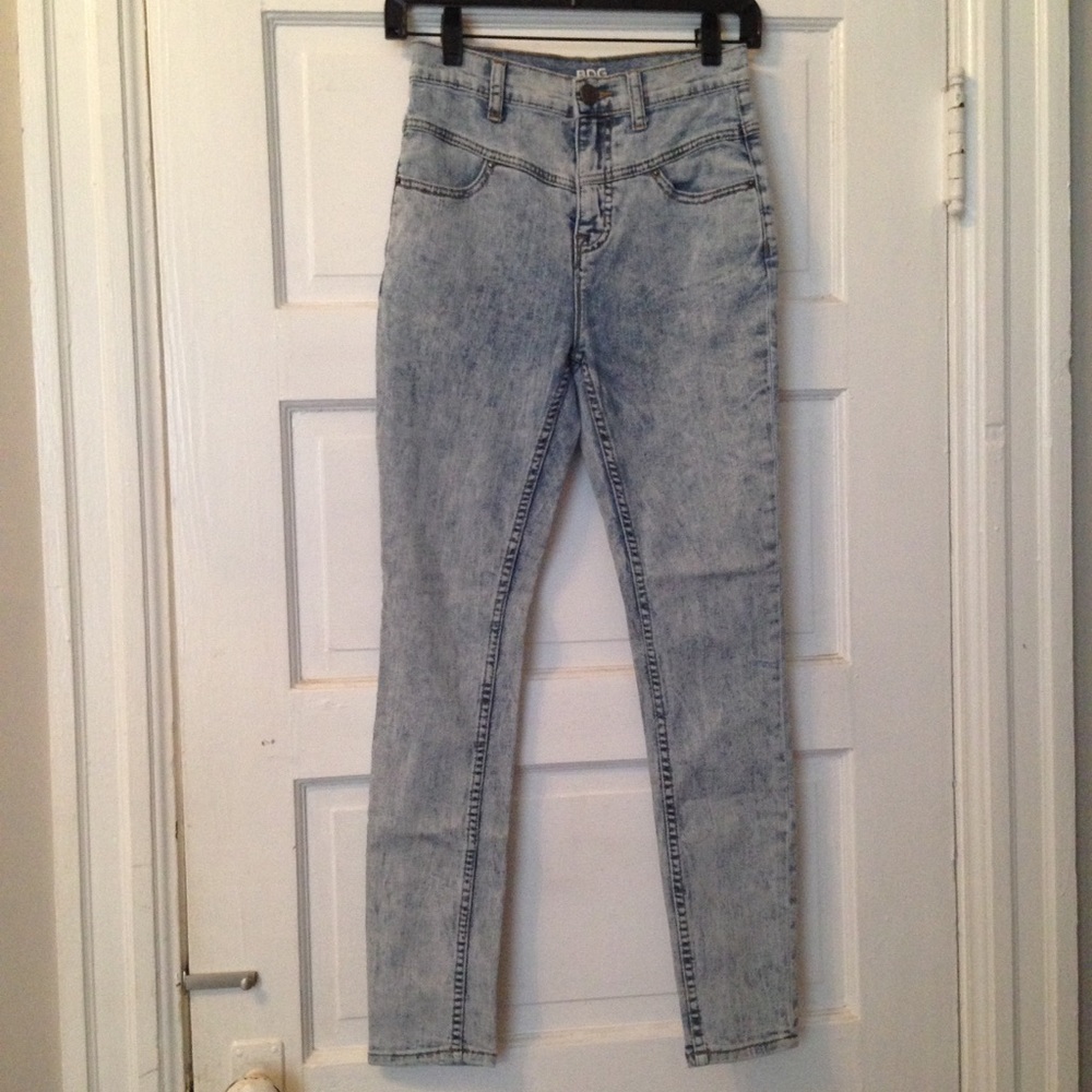 High Waist Acid Wash Colored Skinny Jeans